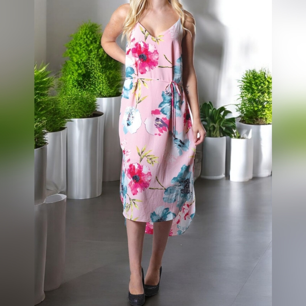 Papa Floral Pink Sleeveless Lined Dress